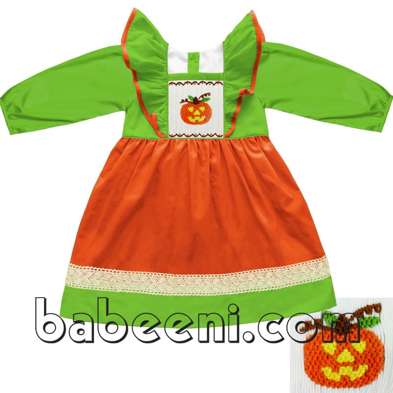 Lovely pumpkin smocked dress _ BB318